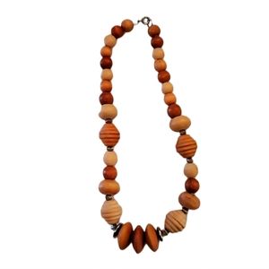 Organic Wooden Bead Boho Chic Necklace Wood 18" Nautical Beehive Beachwood Beads
